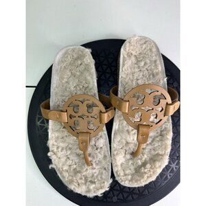 Tory Burch Women Miller Cloud Shearling Leather Slides, Thongs Sandals Sz 6